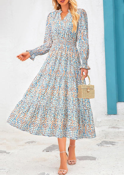 Floral A-Line Flowy Maxi Dress - Long Sleeve, V-Neck, Casual - photo 82