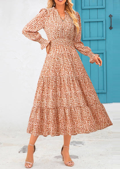 Floral A-Line Flowy Maxi Dress - Long Sleeve, V-Neck, Casual - photo 84