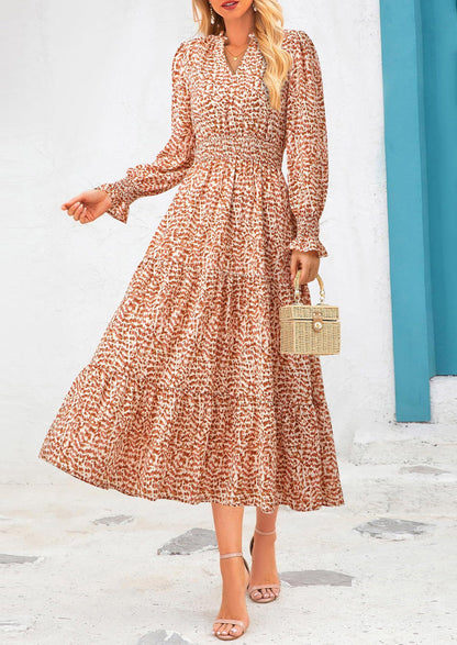 Floral A-Line Flowy Maxi Dress - Long Sleeve, V-Neck, Casual - photo 86