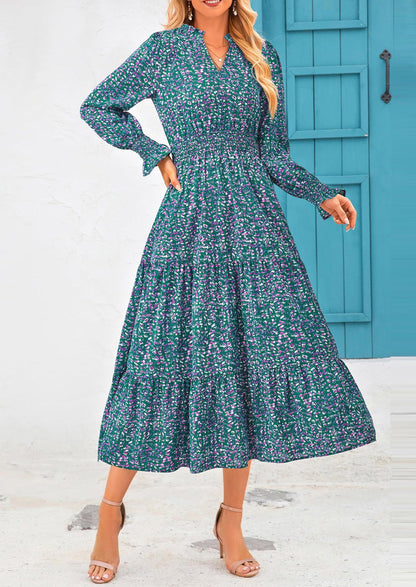 Floral A-Line Flowy Maxi Dress - Long Sleeve, V-Neck, Casual - photo 87