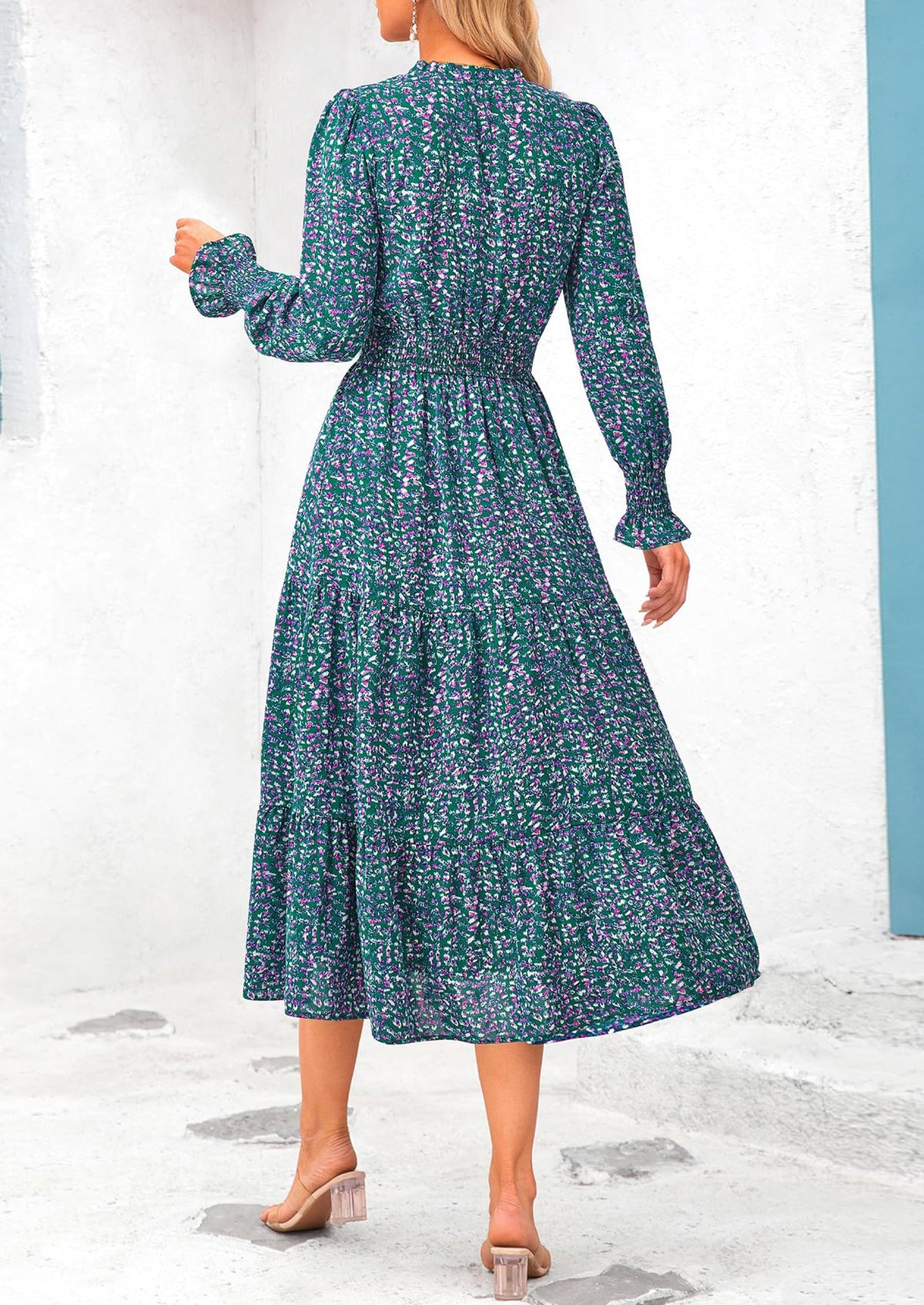 Floral A-Line Flowy Maxi Dress - Long Sleeve, V-Neck, Casual - photo 89