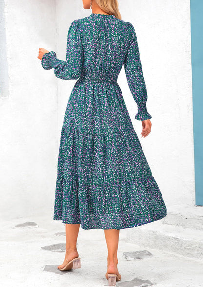 Floral A-Line Flowy Maxi Dress - Long Sleeve, V-Neck, Casual - photo 89