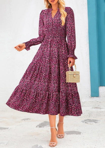 Floral A-Line Flowy Maxi Dress - Long Sleeve, V-Neck, Casual - photo 95