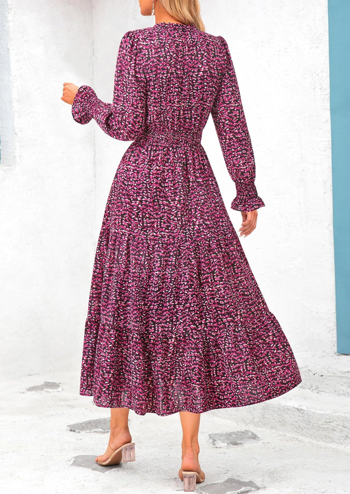 Floral A-Line Flowy Maxi Dress - Long Sleeve, V-Neck, Casual - photo 93