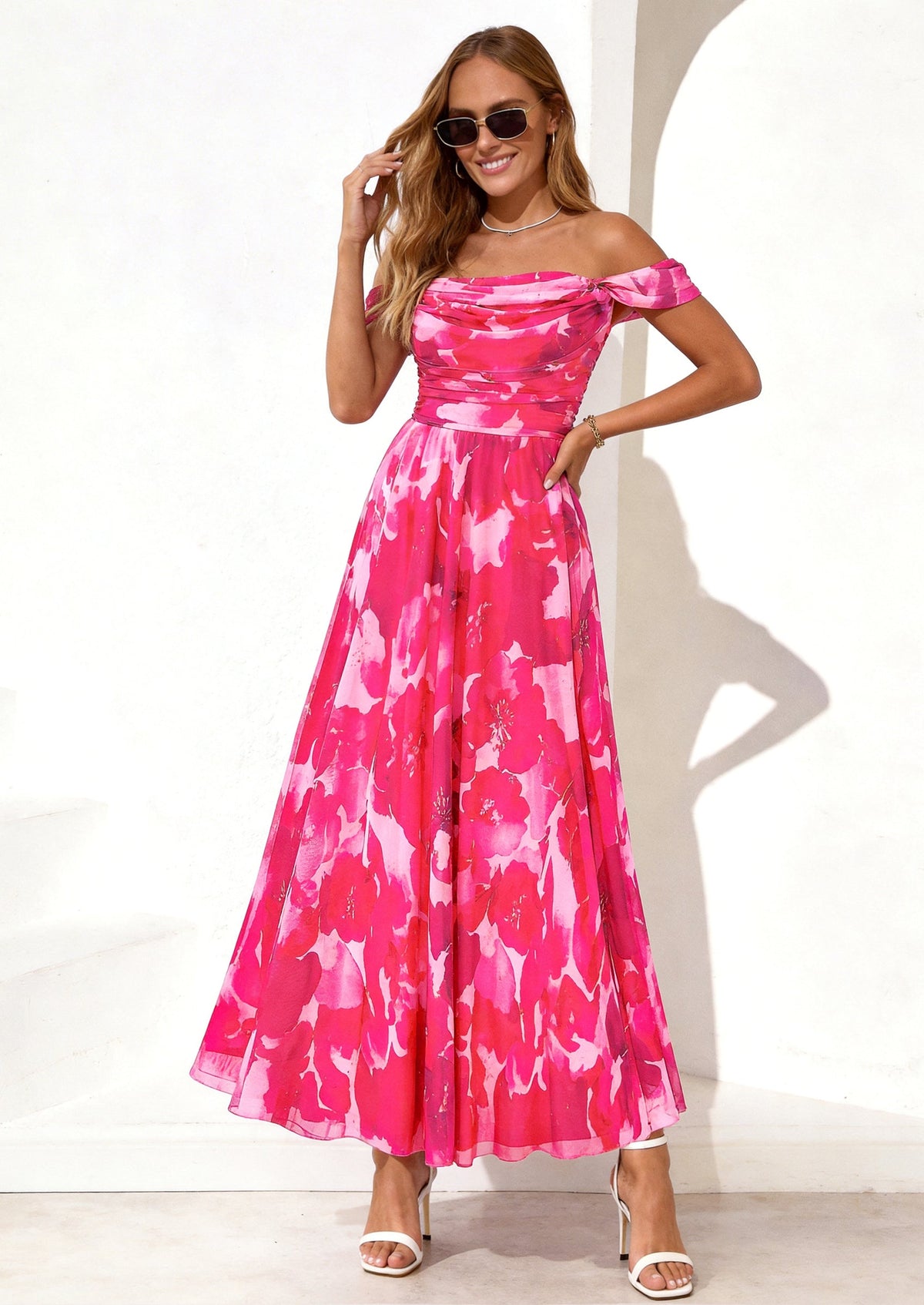 Mesh Swing Ruched Maxi Dress - Off-Shoulder, Cocktail - photo 20