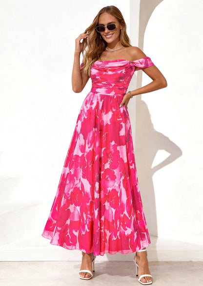 Mesh Swing Ruched Maxi Dress - Off-Shoulder, Cocktail - photo 20