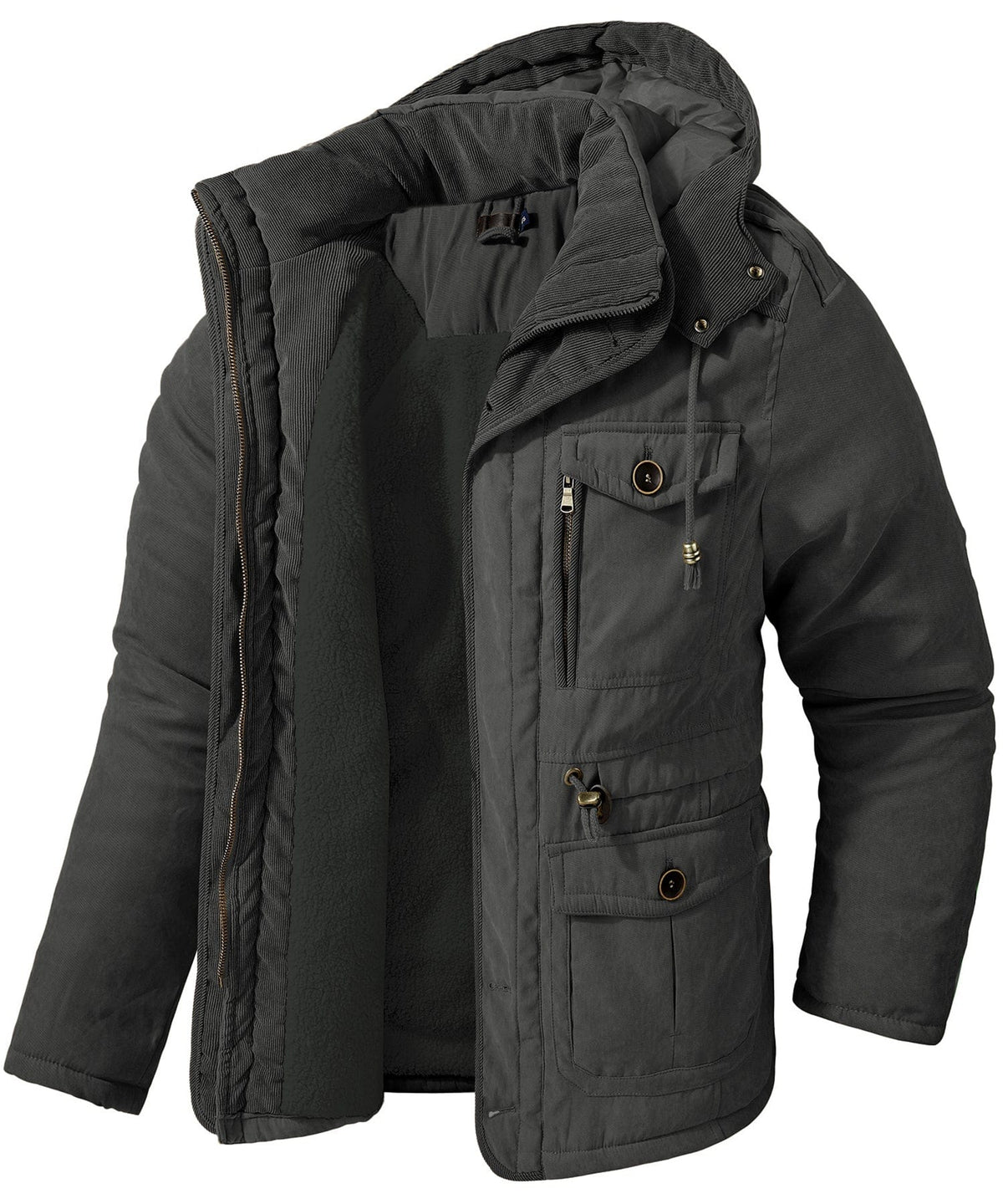 Men's dark insulated winter jacket fleece-lined heavyweight hood cold-weather outdoor style by Orsenvi