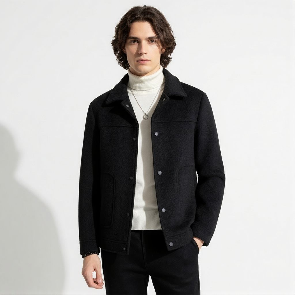 Orsenvi Men's Four Seasons Wool Blend Short Jacket Slim Fit