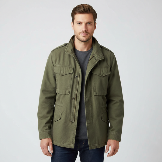Orsenvi Men's Olive Green Multi-Pocket Field Jacket