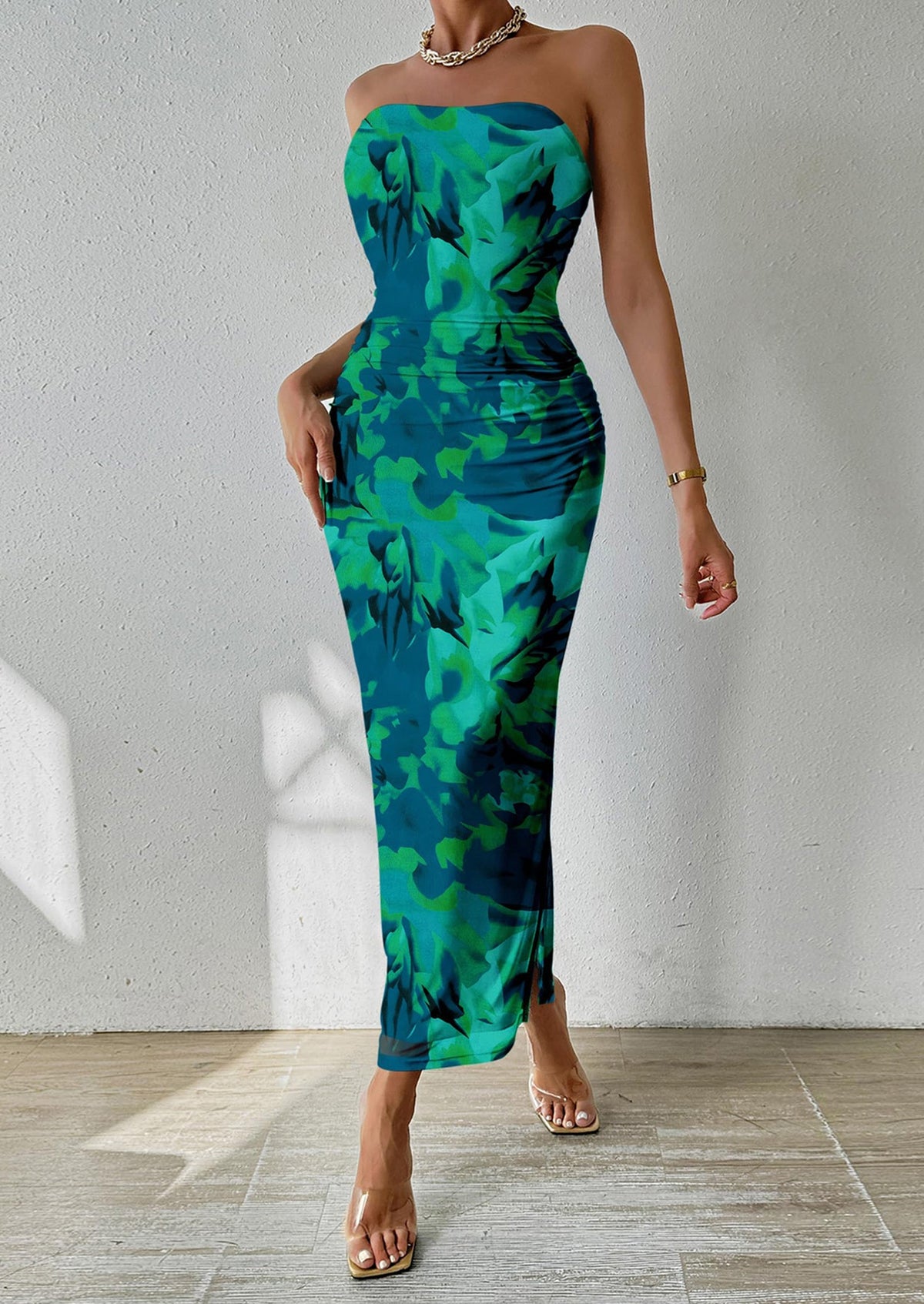 Floral Bodycon Maxi Dress - Strapless, Party - photo 13