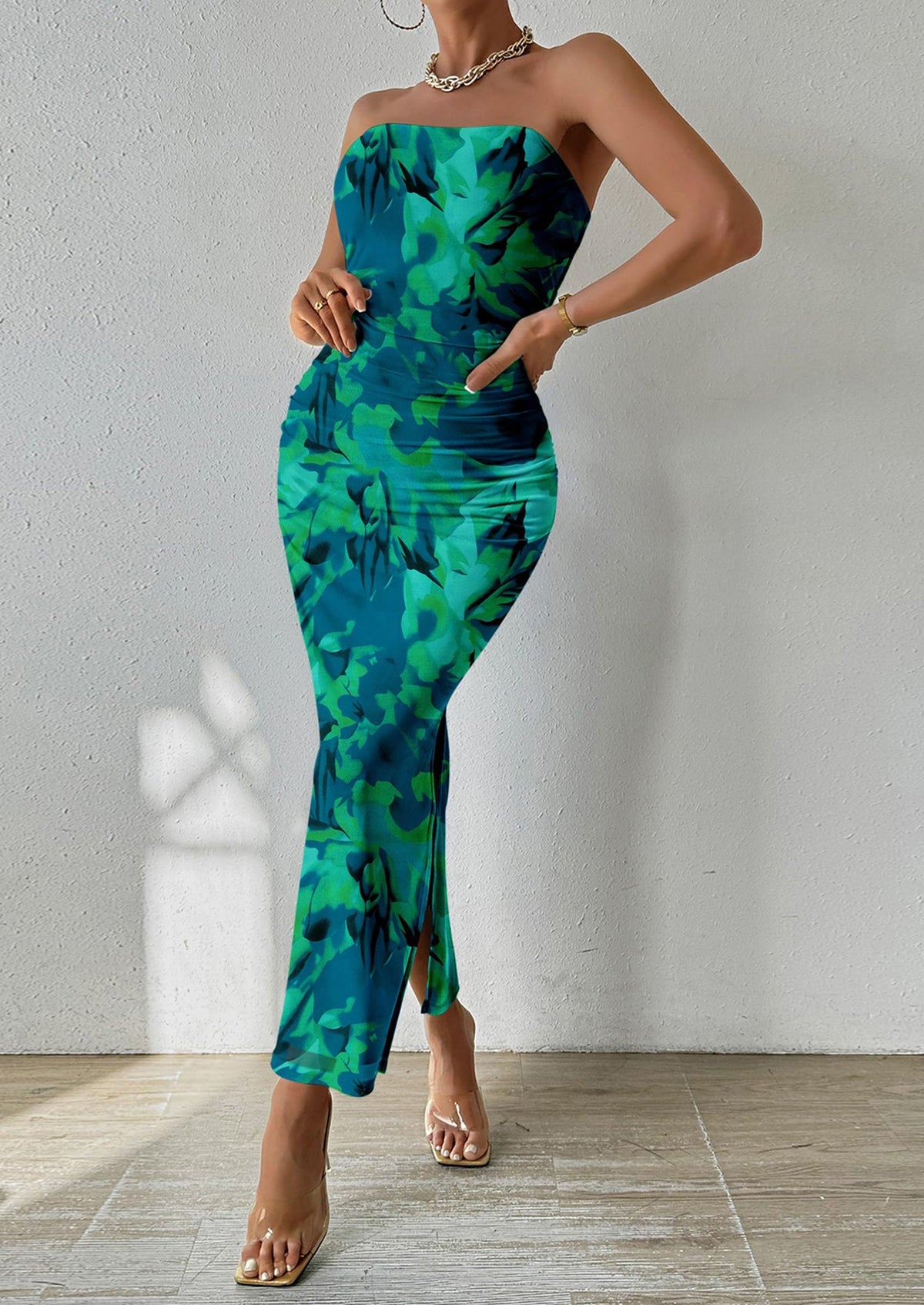 Floral Bodycon Maxi Dress - Strapless, Party - photo 14