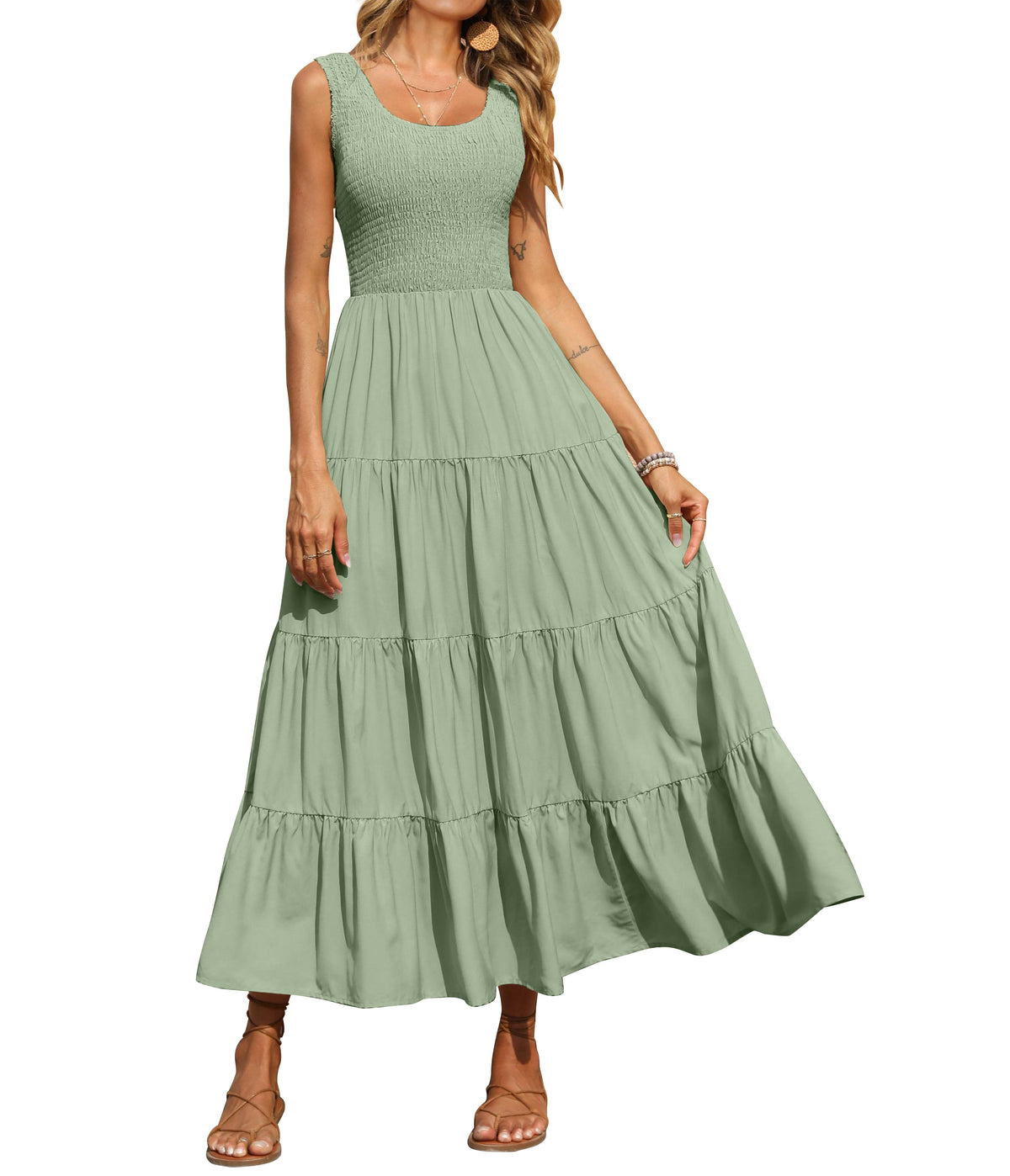 Smocked Tiered Maxi Dress - Tank, Casual - Photo 34
