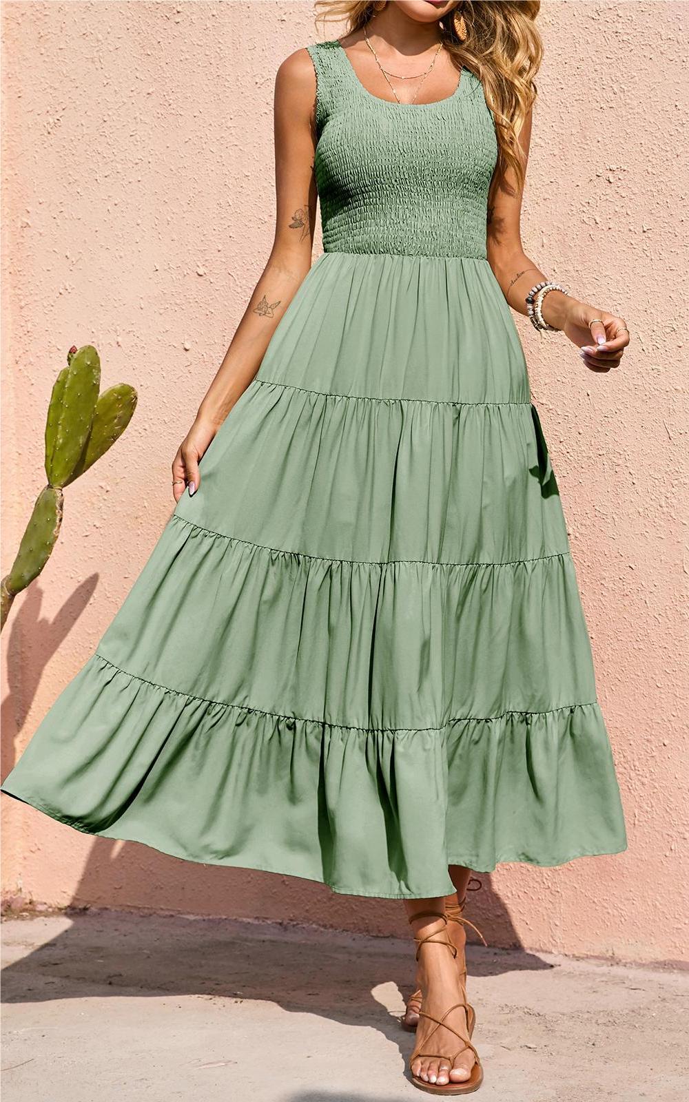 Smocked Tiered Maxi Dress - Tank, Casual - Photo 35