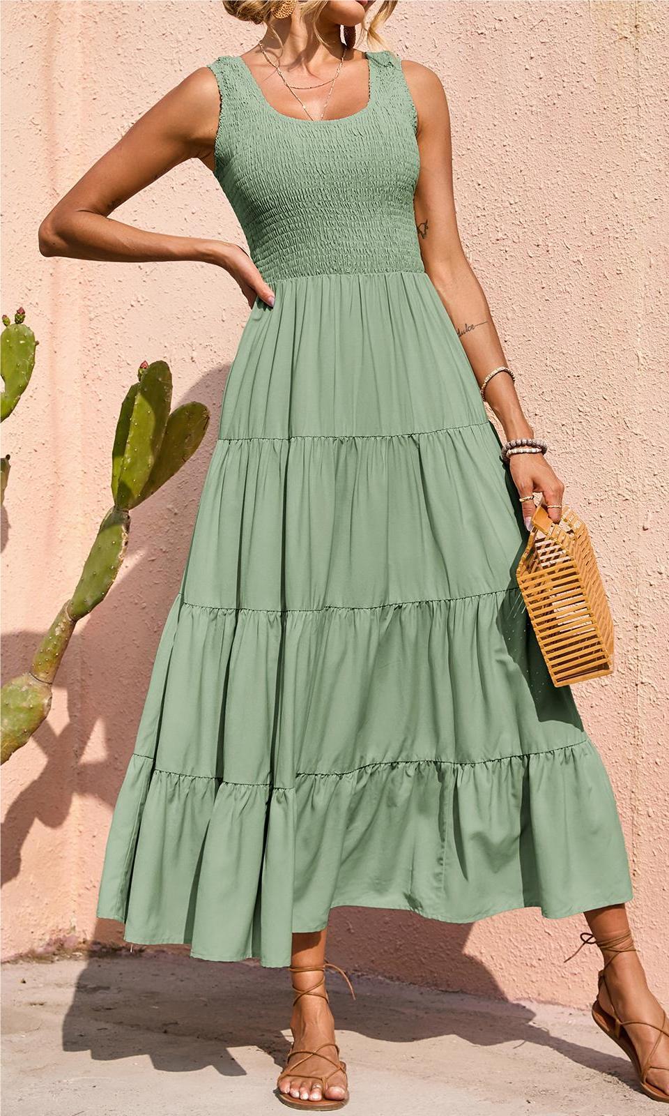Smocked Tiered Maxi Dress - Tank, Casual - Photo 36