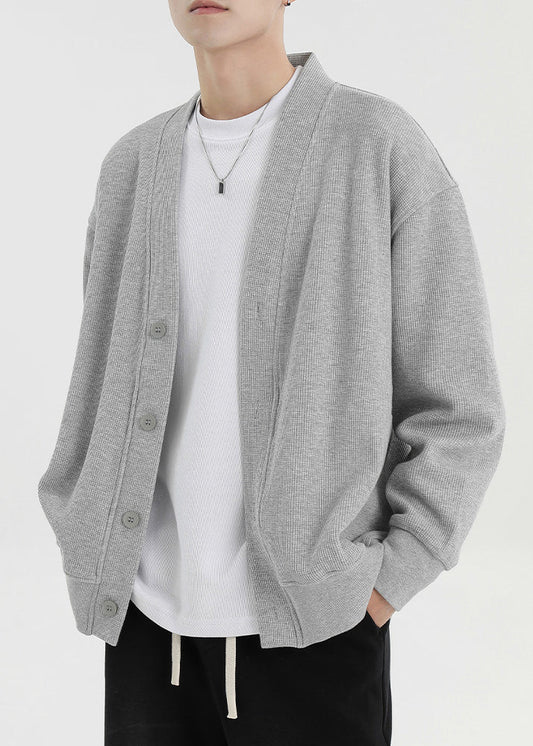 Orsenvi Grey Oversized Cotton Cardigan