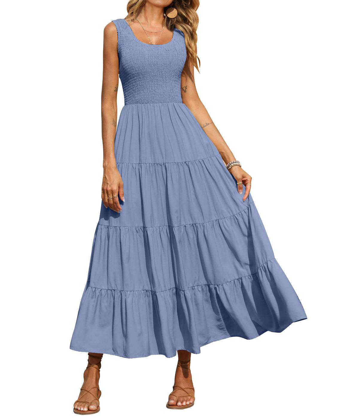Smocked Tiered Maxi Dress - Tank, Casual - Photo 37