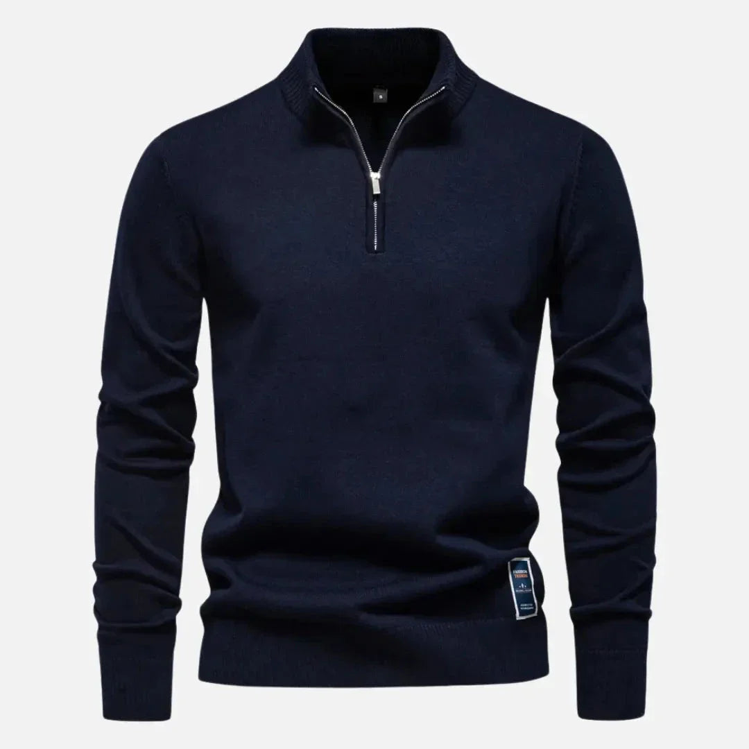 Hank quarter-zip fitted sweater in premium knit with tailored silhouette and sleek collar detail