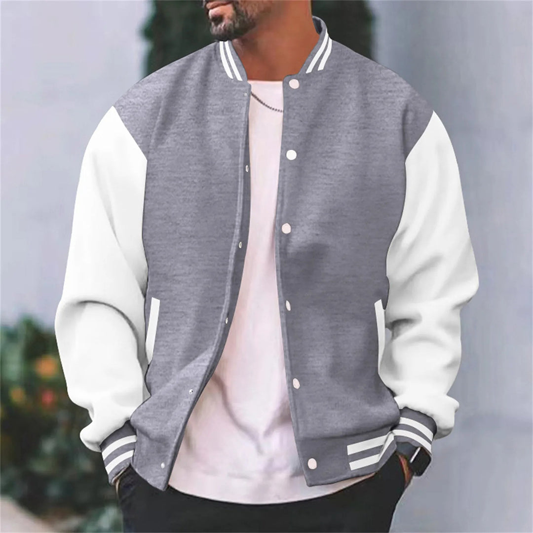 Orsenvi Timothy men's black retro varsity jacket with two-tone contrast detailing and letterman silhouette