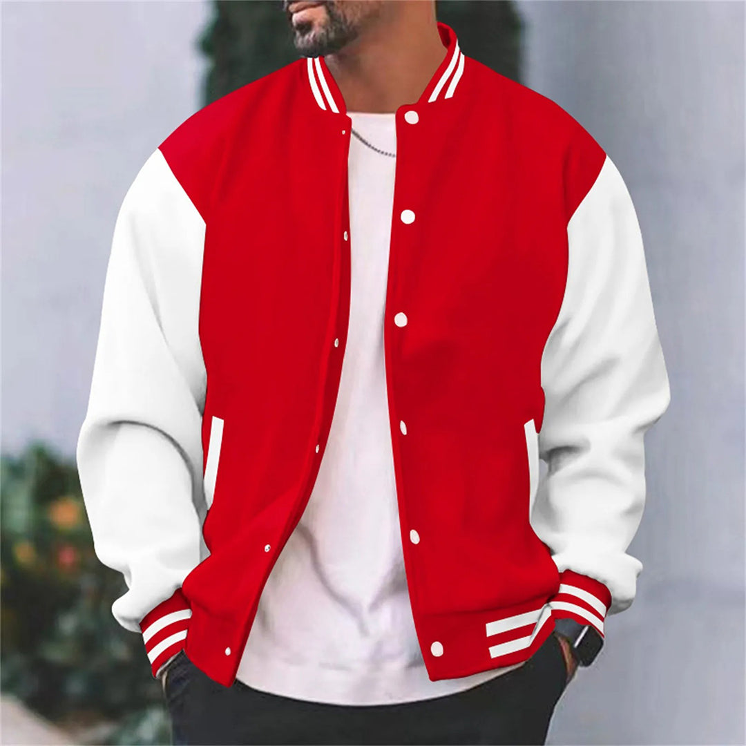 Orsenvi Timothy men's black retro varsity jacket with two-tone contrast detailing and letterman silhouette
