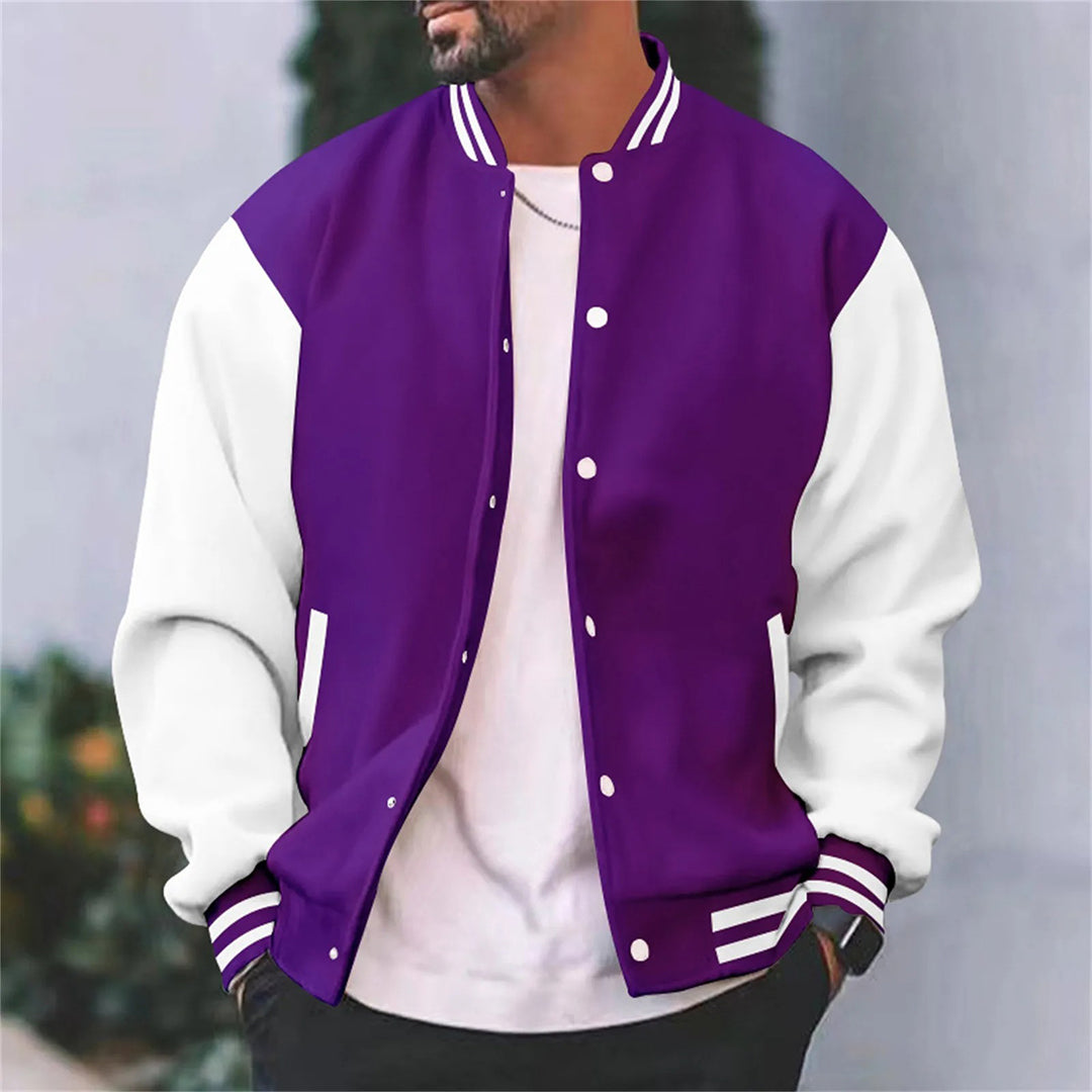 Orsenvi Timothy men's black retro varsity jacket with two-tone contrast detailing and letterman silhouette