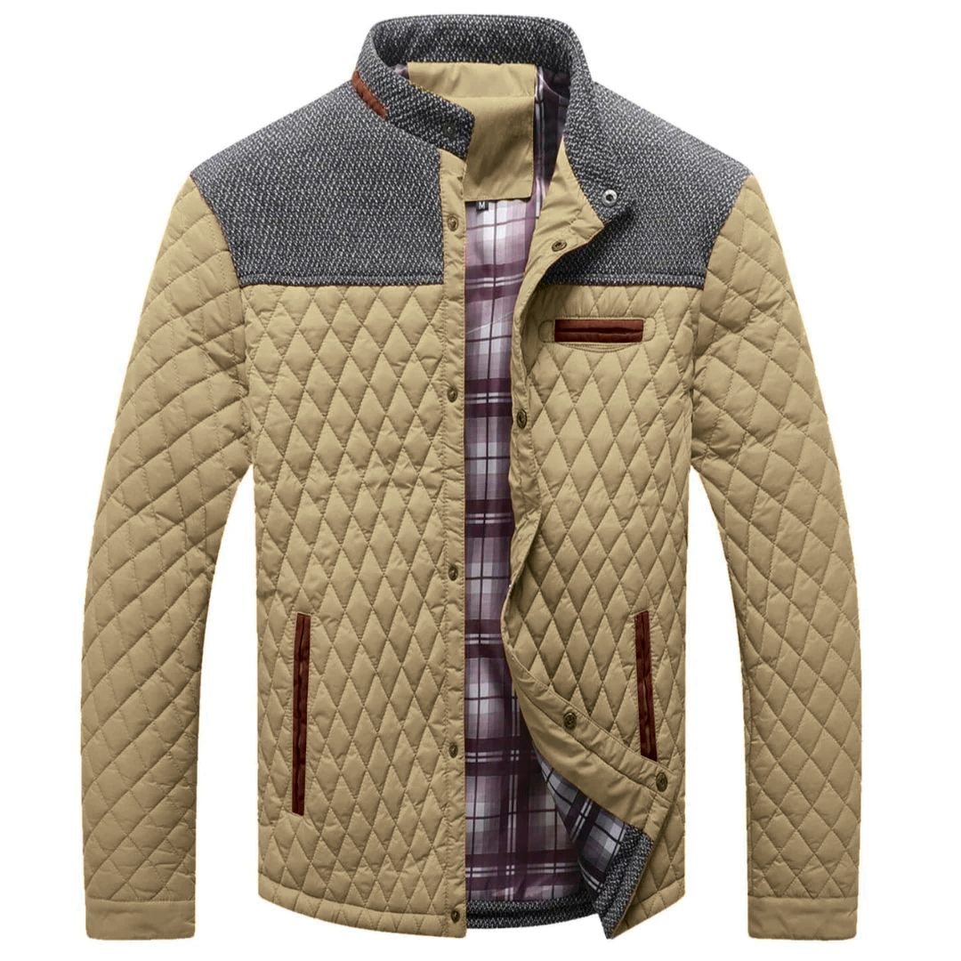 Orsenvi men's lightweight quilted jacket neutral tone slim fit diamond quilting pattern