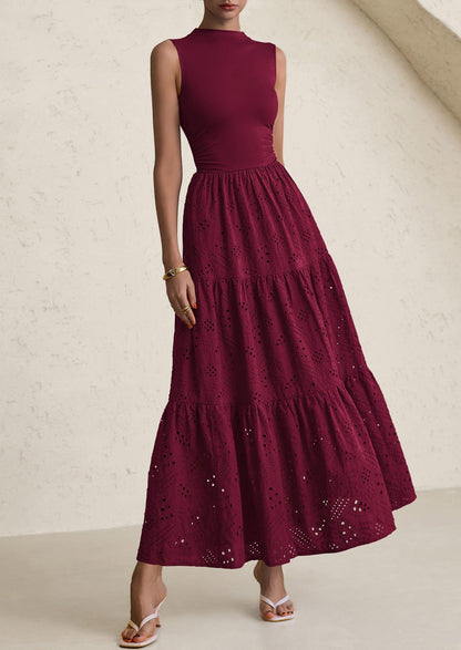 Eyelet Maxi Dress - Sleeveless, Mock Neck, Casual - photo 40