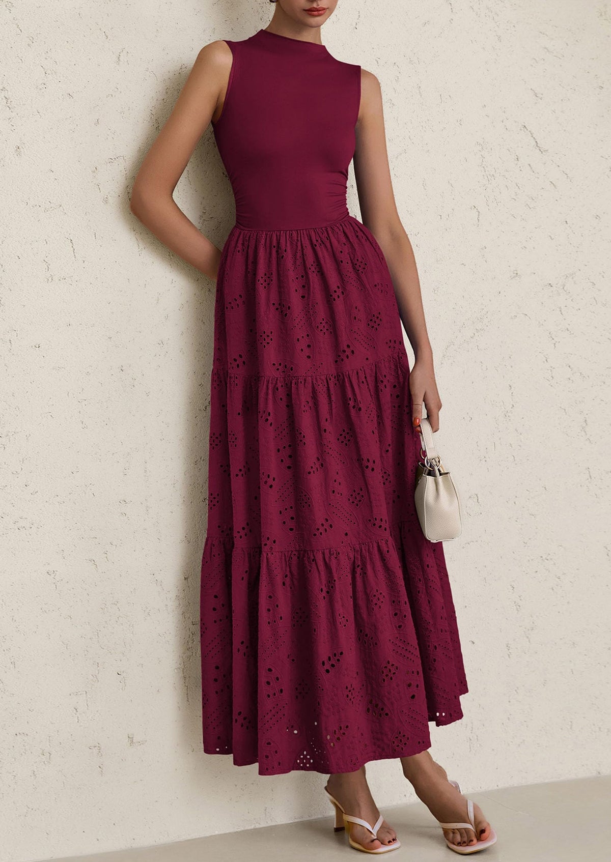 Eyelet Maxi Dress - Sleeveless, Mock Neck, Casual - photo 38