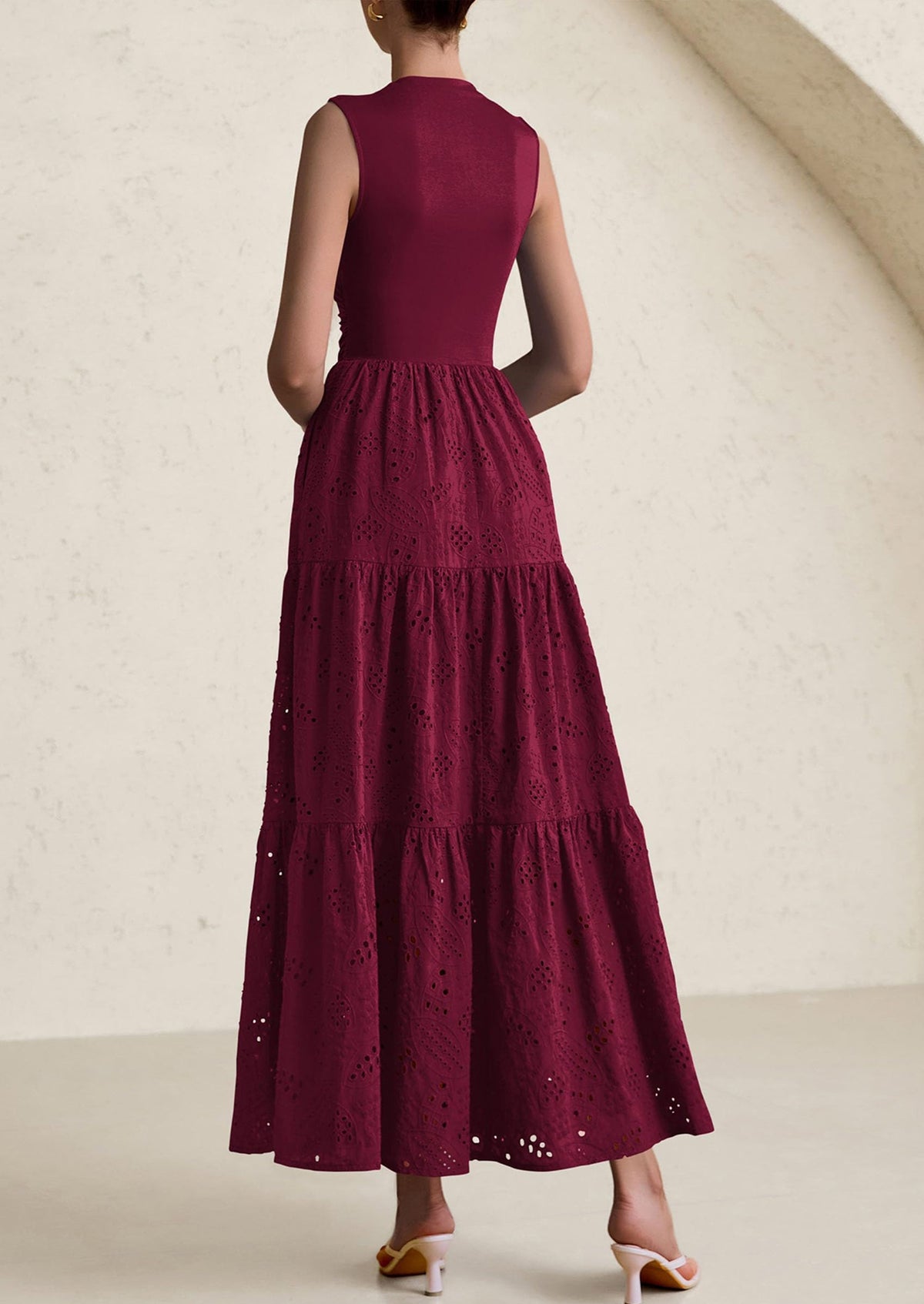 Eyelet Maxi Dress - Sleeveless, Mock Neck, Casual - photo 36