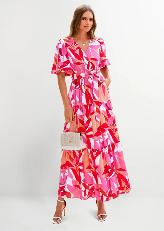 Floral Flowy Maxi Dress - Short Sleeve, V-Neck, Resort - photo 1