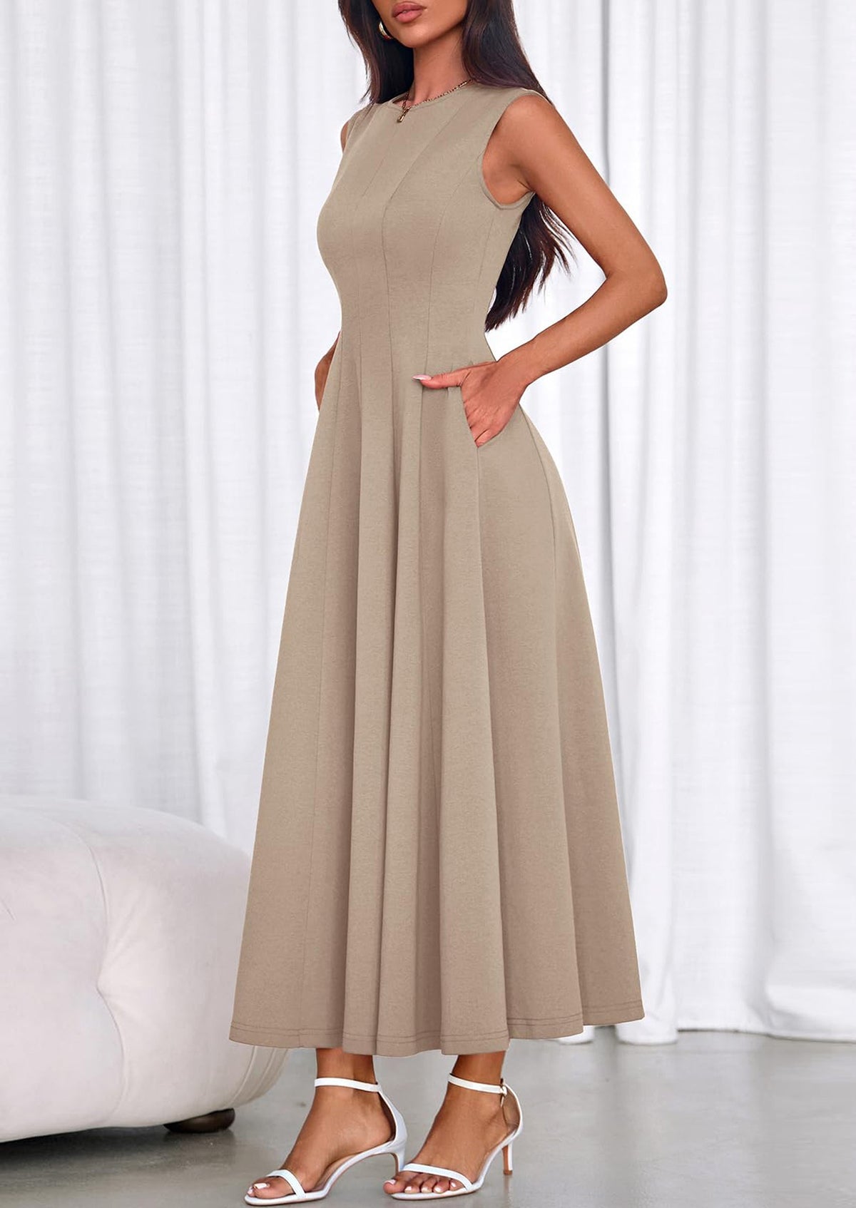 Light Blue A-Line Maxi Dress - Sleeveless, Crewneck, Formal - photo 29