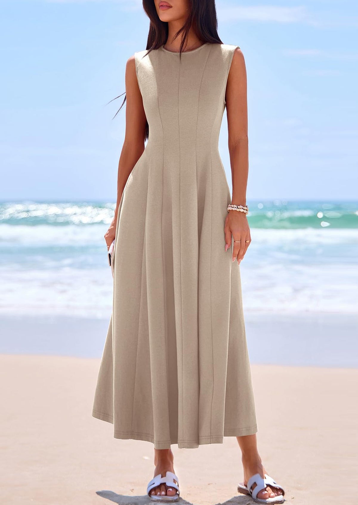 Light Blue A-Line Maxi Dress - Sleeveless, Crewneck, Formal - photo 31
