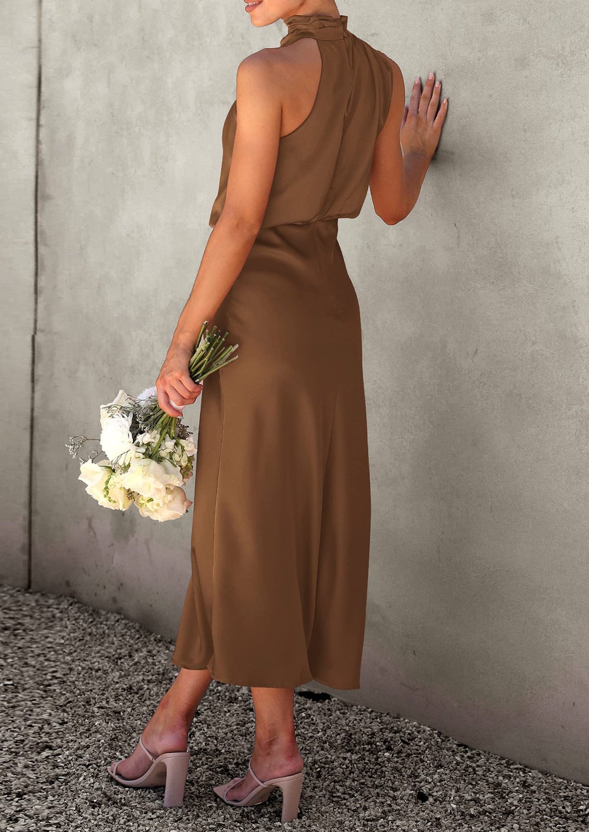 Satin Maxi Dress - Sleeveless, Mock Neck, Cocktail - photo 82