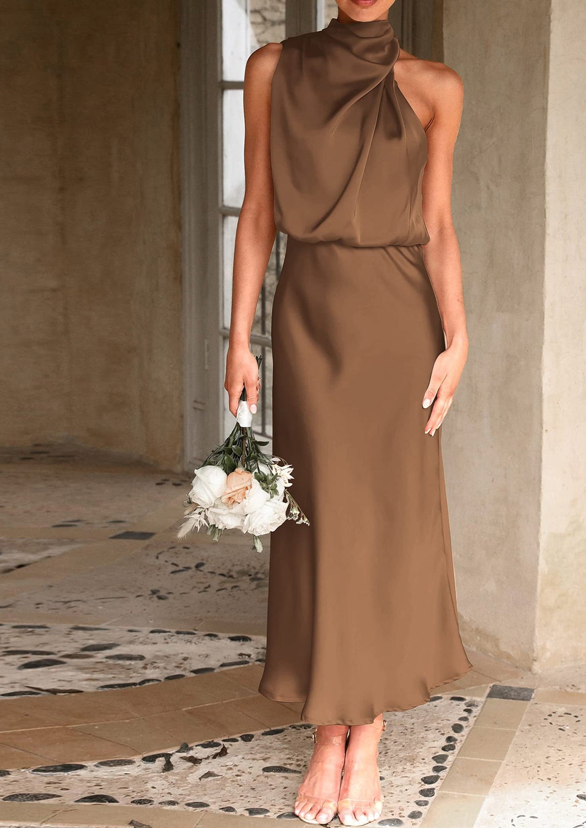 Satin Maxi Dress - Sleeveless, Mock Neck, Cocktail - photo 86