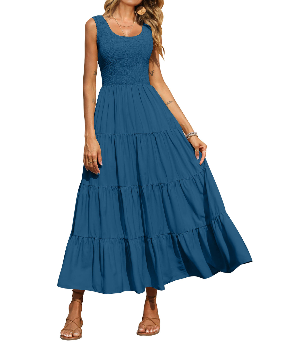 Smocked Tiered Maxi Dress - Tank, Casual - Photo 43