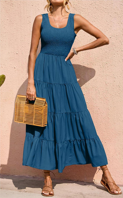 Smocked Tiered Maxi Dress - Tank, Casual - Photo 45
