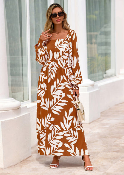 Floral A-Line Flowy Maxi Dress - Long Sleeve, Square Neck, photo 21