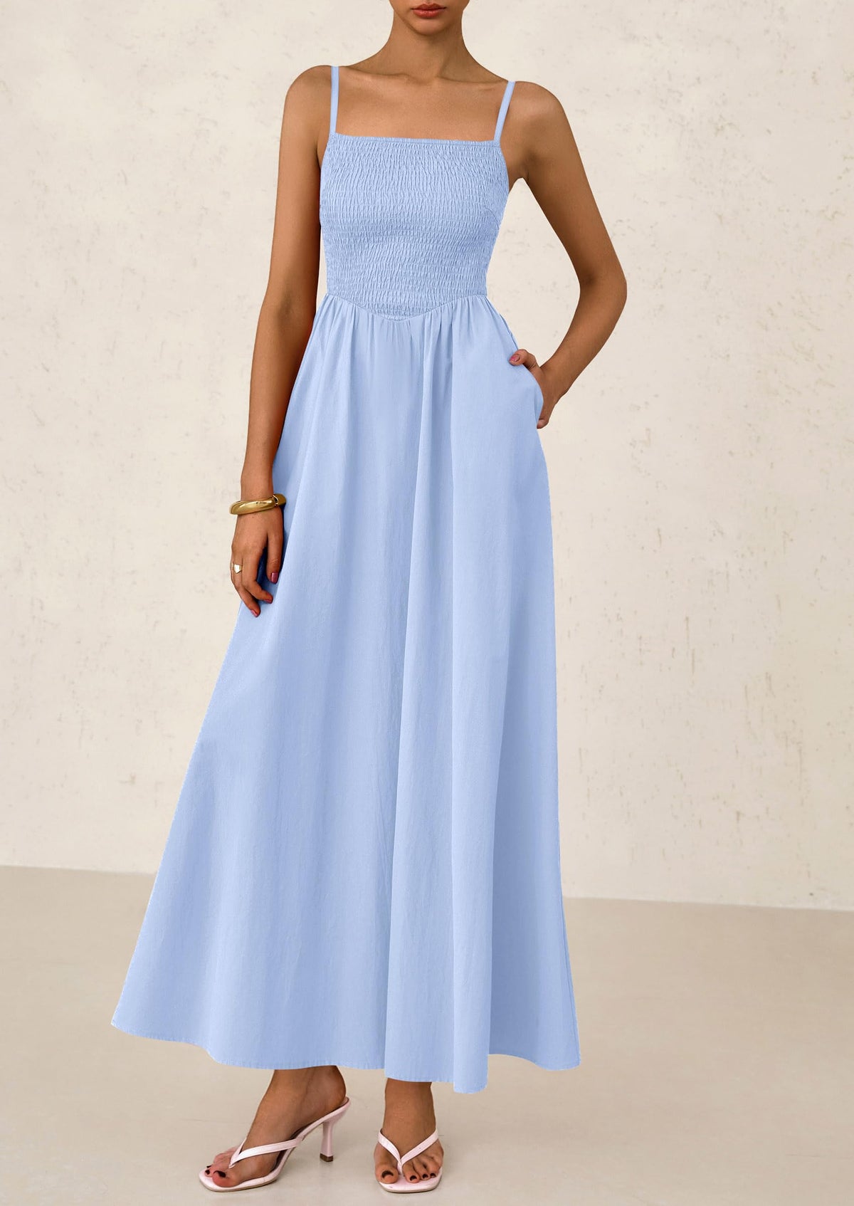 Smocked Swing Maxi Dress - Spaghetti Strap, Beach - photo 3