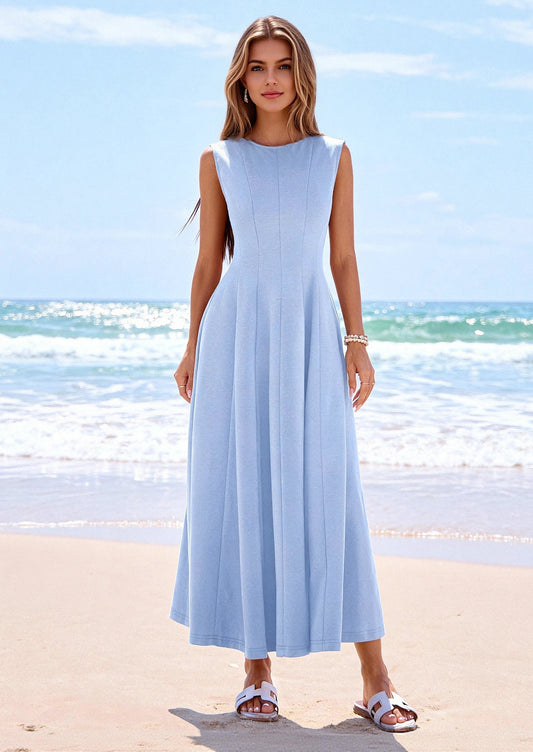 Light Blue A-Line Maxi Dress - Sleeveless, Crewneck, Formal - photo 1