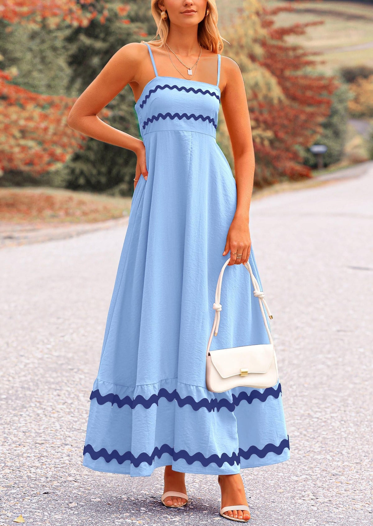 Light Blue Flowy Maxi Dress - Sleeveless, Casual - photo 3