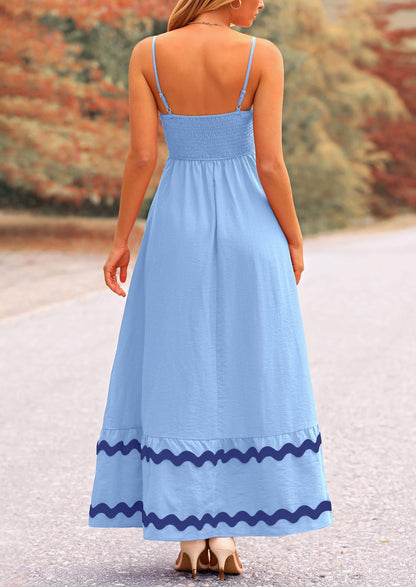Light Blue Flowy Maxi Dress - Sleeveless, Casual - photo 2