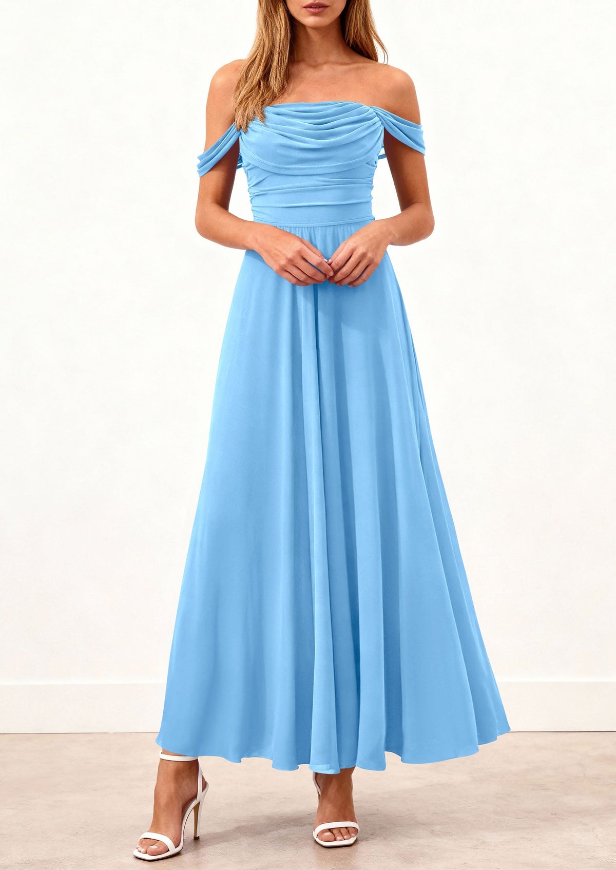 Mesh Swing Ruched Maxi Dress - Off-Shoulder, Cocktail - photo 28