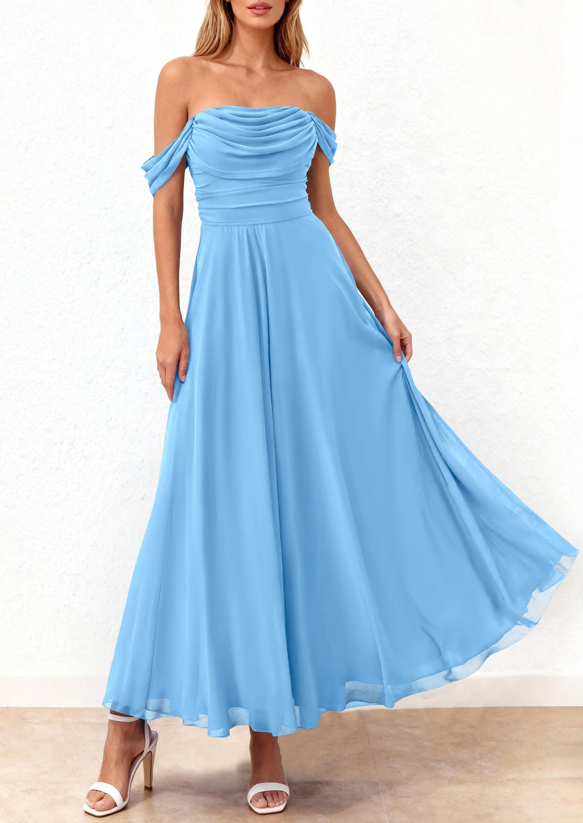 Mesh Swing Ruched Maxi Dress - Off-Shoulder, Cocktail - photo 25