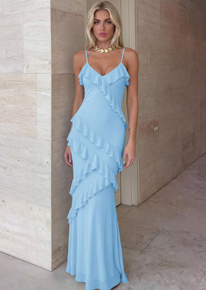 Mesh Bodycon Maxi Dress - Spaghetti Strap, V-Neck, Wedding - Photo 30