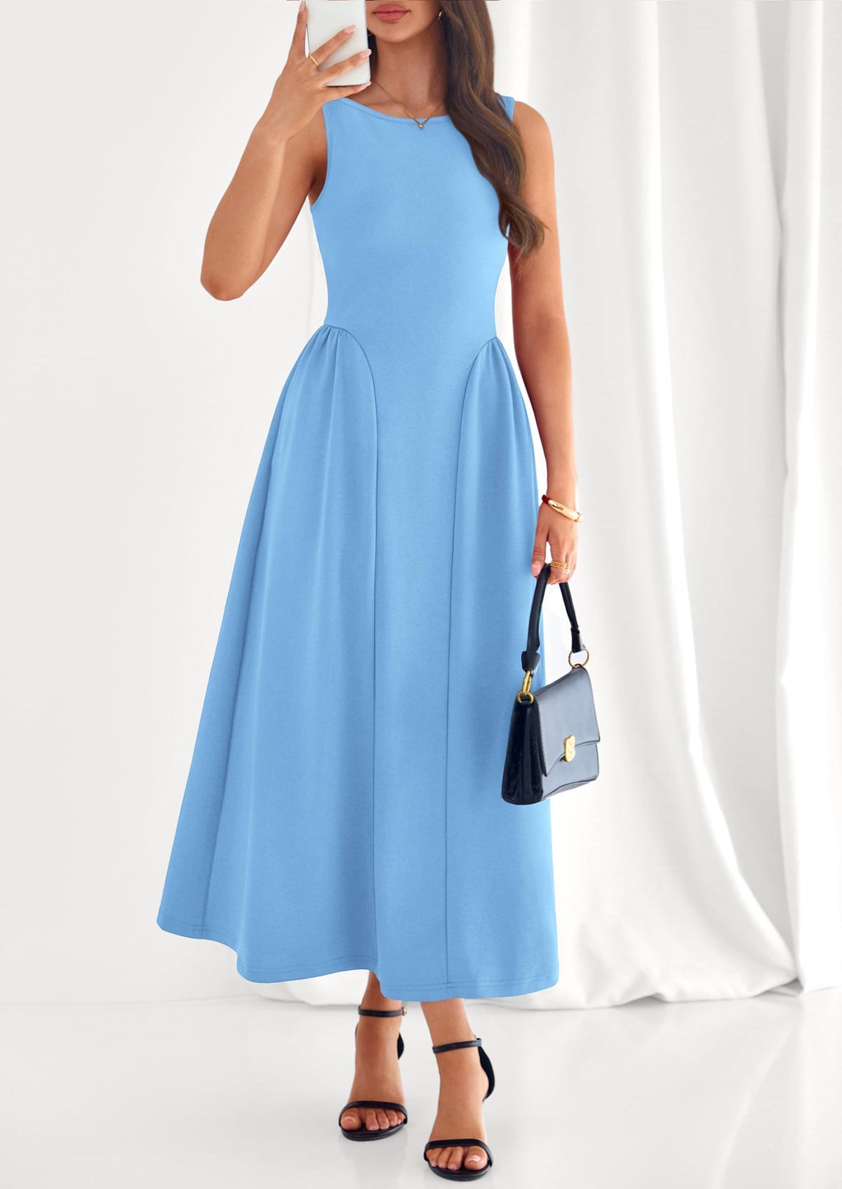 Army Green A-Line Maxi Dress - Sleeveless, Crewneck, Formal - photo 29