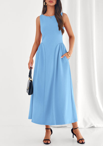 Army Green A-Line Maxi Dress - Sleeveless, Crewneck, Formal - photo 30
