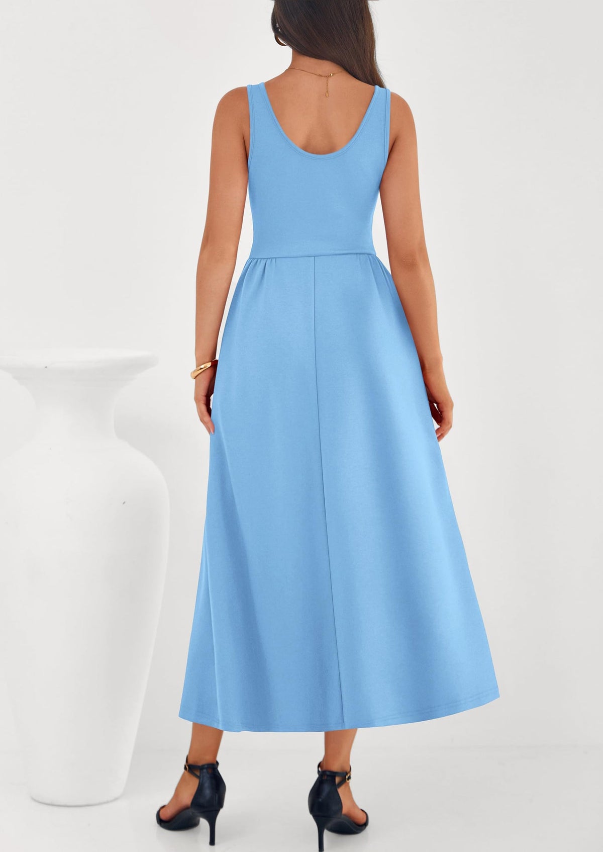 Army Green A-Line Maxi Dress - Sleeveless, Crewneck, Formal - photo 28
