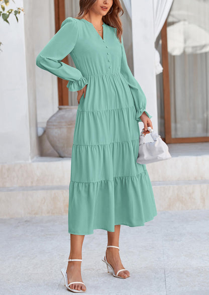 Brick Red Swiss Dot Smocked Tiered Maxi Dress - Long Sleeve, photo 108