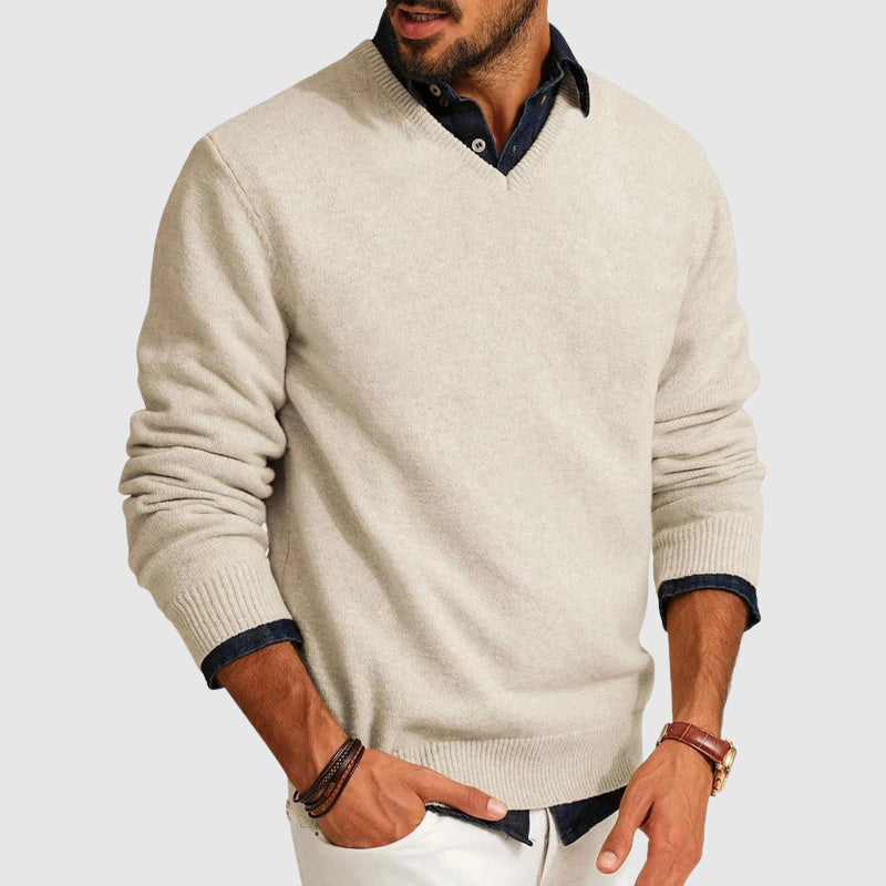 Lightweight Everyday V Neck Mens Sweater Soft Wool Blend Knit Modern