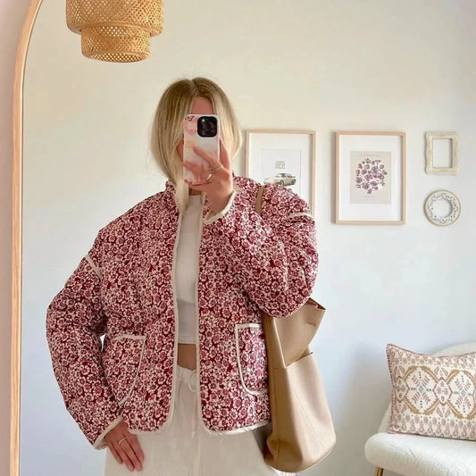 Orsenvi Womens Quilted Floral Jacket Cozy Soft Lining