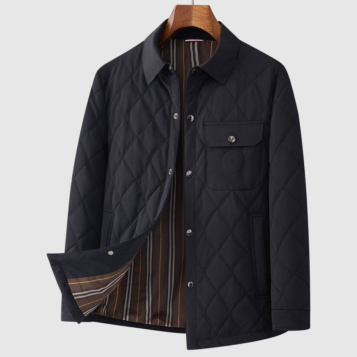 Nordisk Flair Mens Quilted Jacket Diamond Stitch Button Front Patch